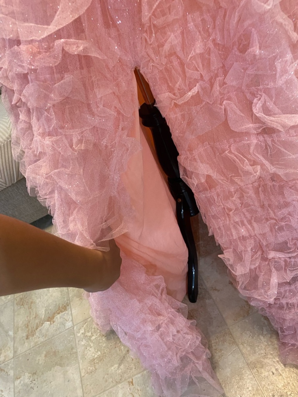 New Windsor Women Small Amabella Ruffled Glitter Tulle Ball Gown, Coral color - Picture 8 of 10